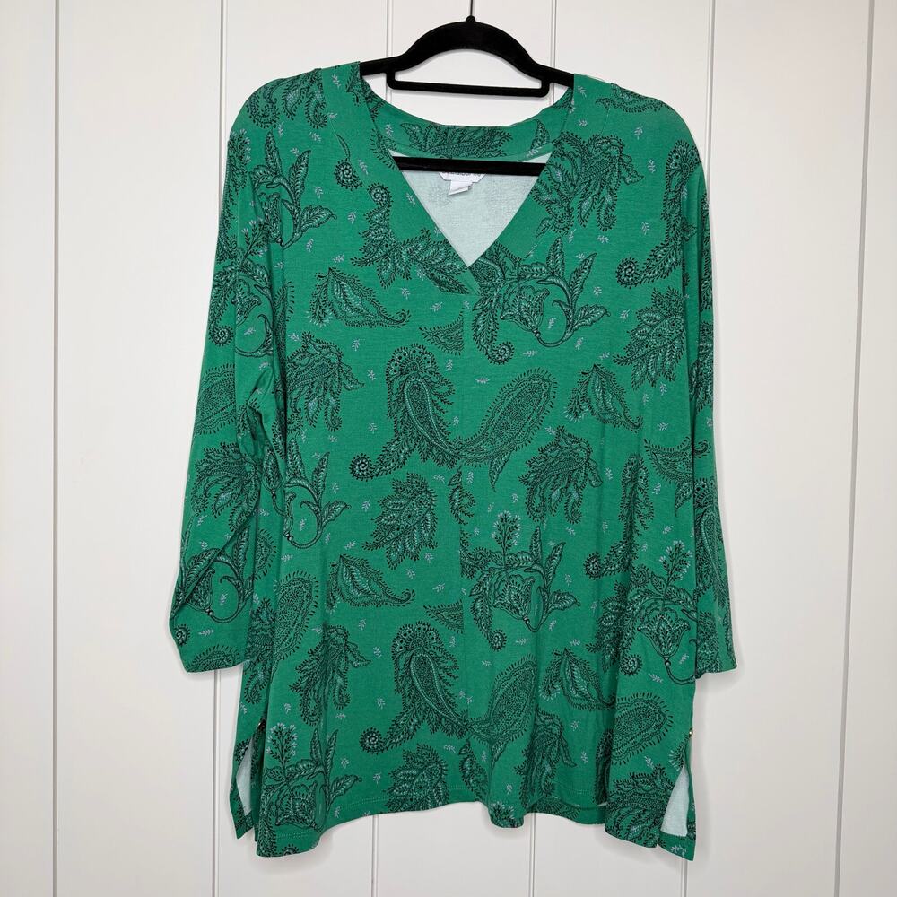 Liz Claiborne paisley tunic top 1X green/navy/pink
